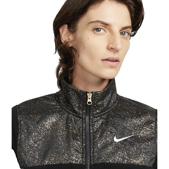 Nike Sportswear Women's XS Stardust Plush Fleece Jacket Black Gold - Picture 3 of 10